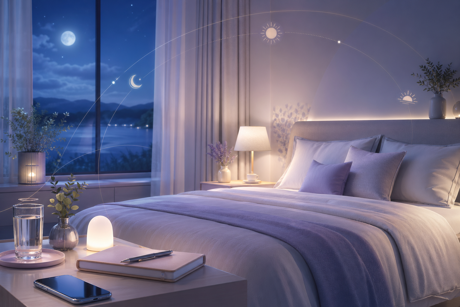 寝室環境と夜のルーティンを整えるイメージ画像